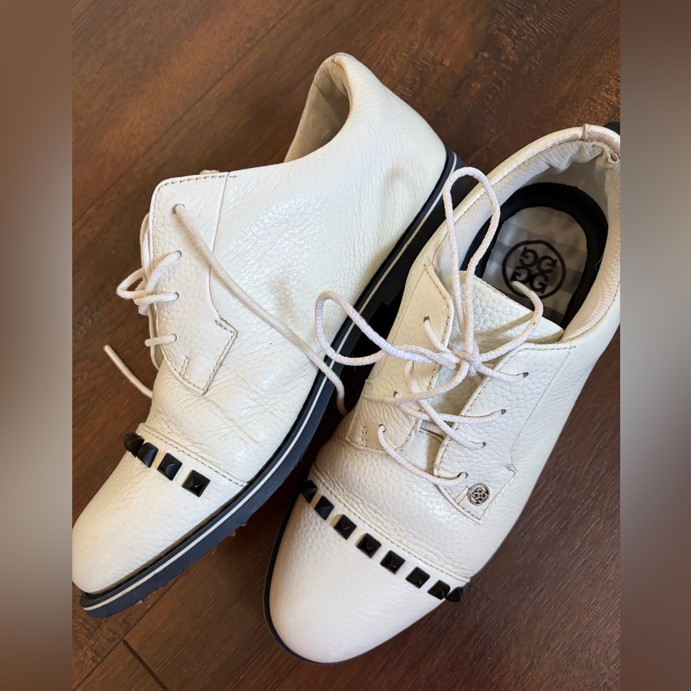 G/FORE Golf Shoes Gallivanter Pebble Leather Stud Cap Toe Shoes white size 9 - Picture 15 of 16